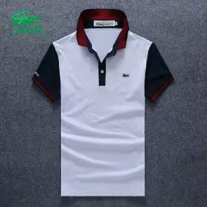 lacoste t-shirt big logo design polo sport color block blanc rouge